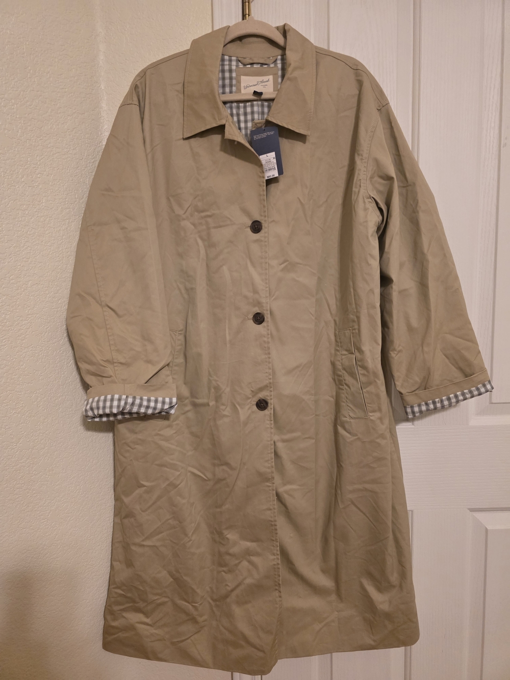 Universal Thread Khaki Trench Coat with Gingham Lining